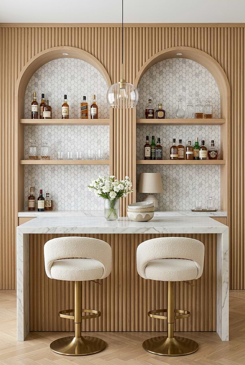 White Gray Marble Leaf Home Bar Tile BA6316