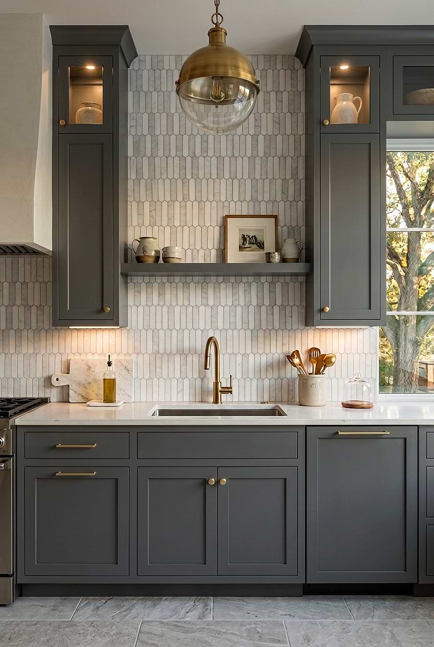 White Gray Marble Picket Kitchen Tile BA6321
