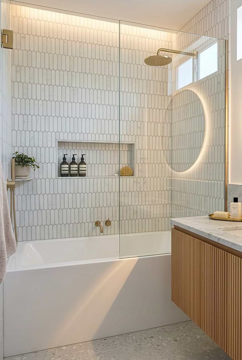 White Gray Marble Picket Shower BA6321 White Gray Marble Picket Shower BA6321