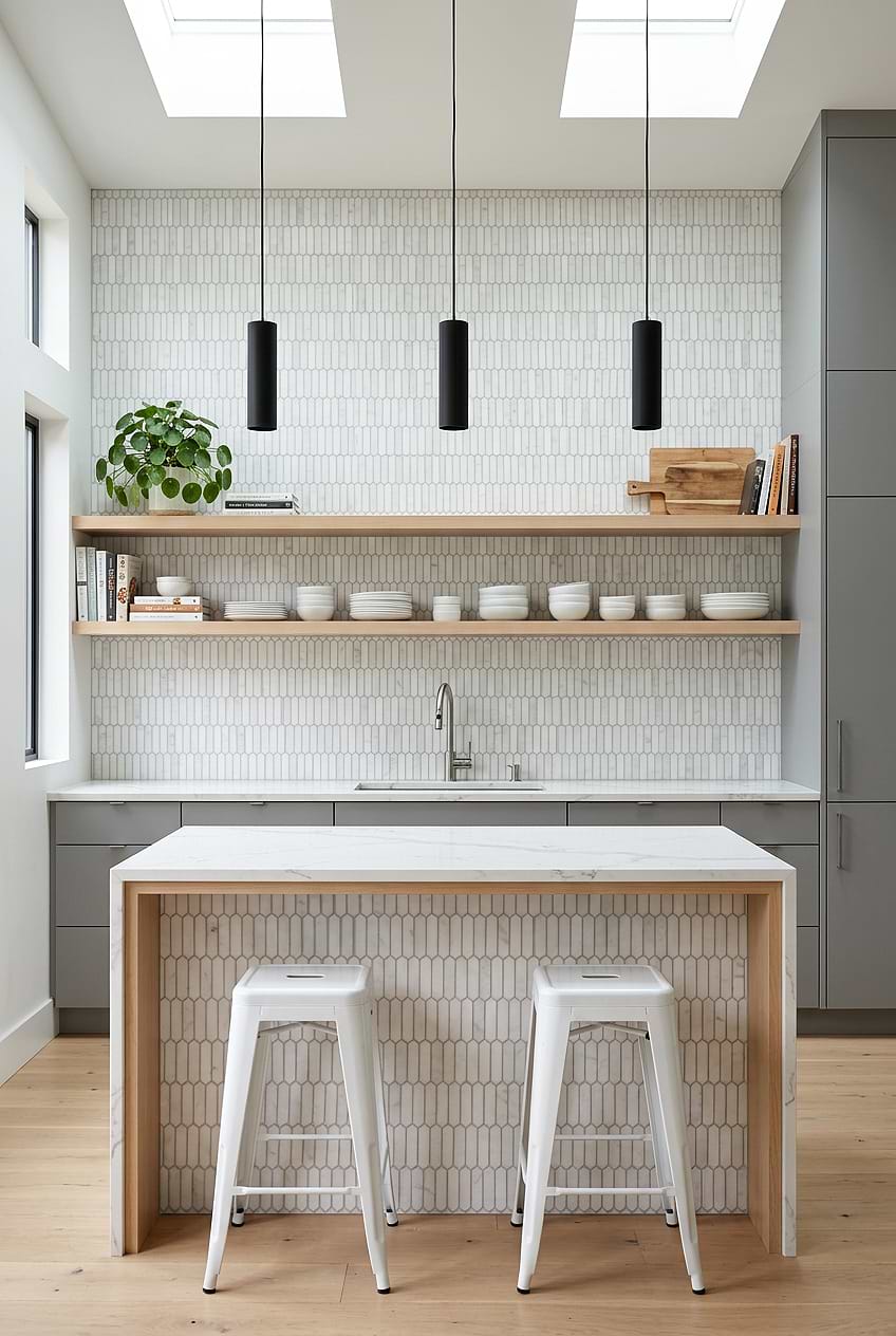 White Gray Picket Marble Backsplash Tile BA6321