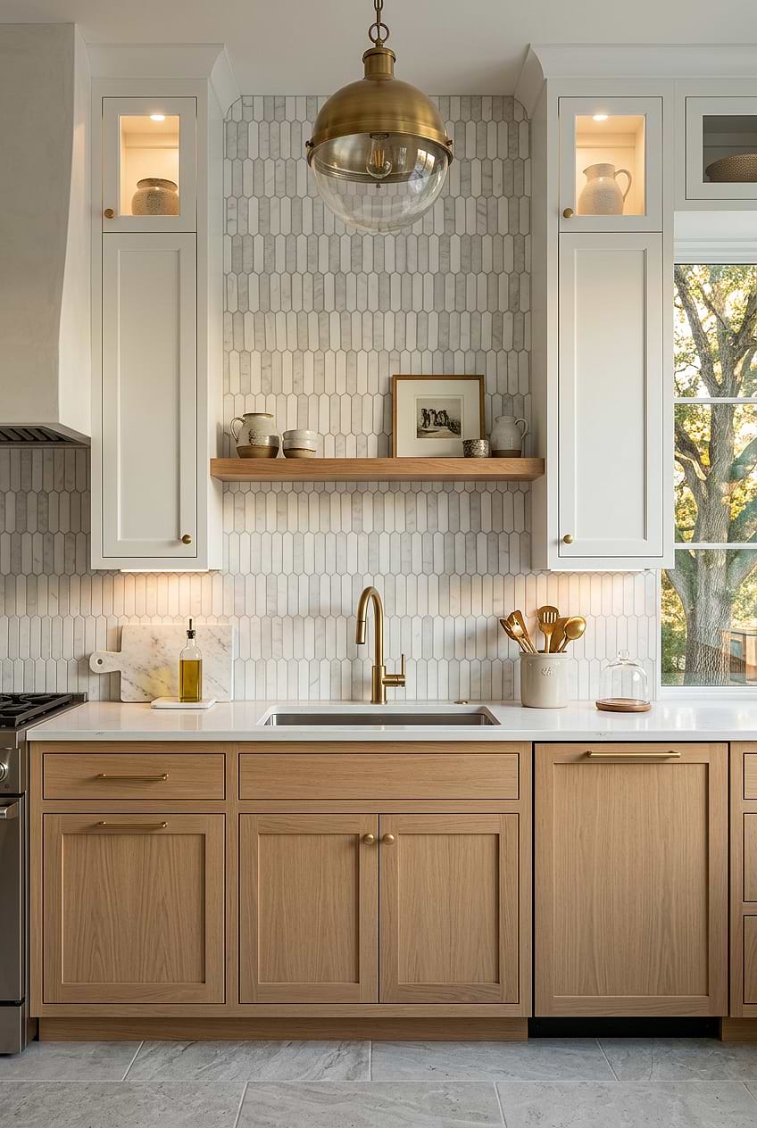 White Gray Picket Marble Kitchen Tile BA6321