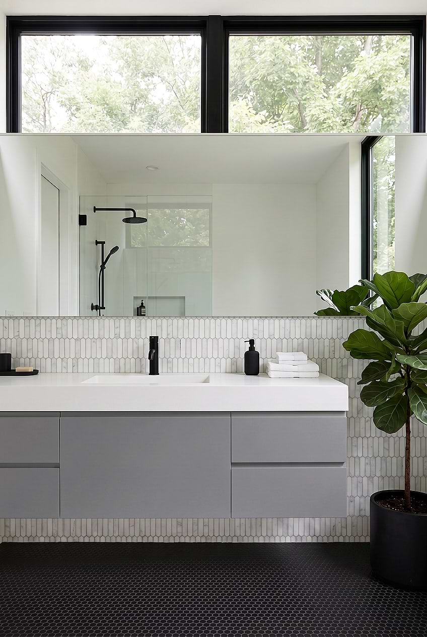 White Gray Picket Marble Vanity Tile BA6321 White Gray Picket Marble Vanity Tile BA6321