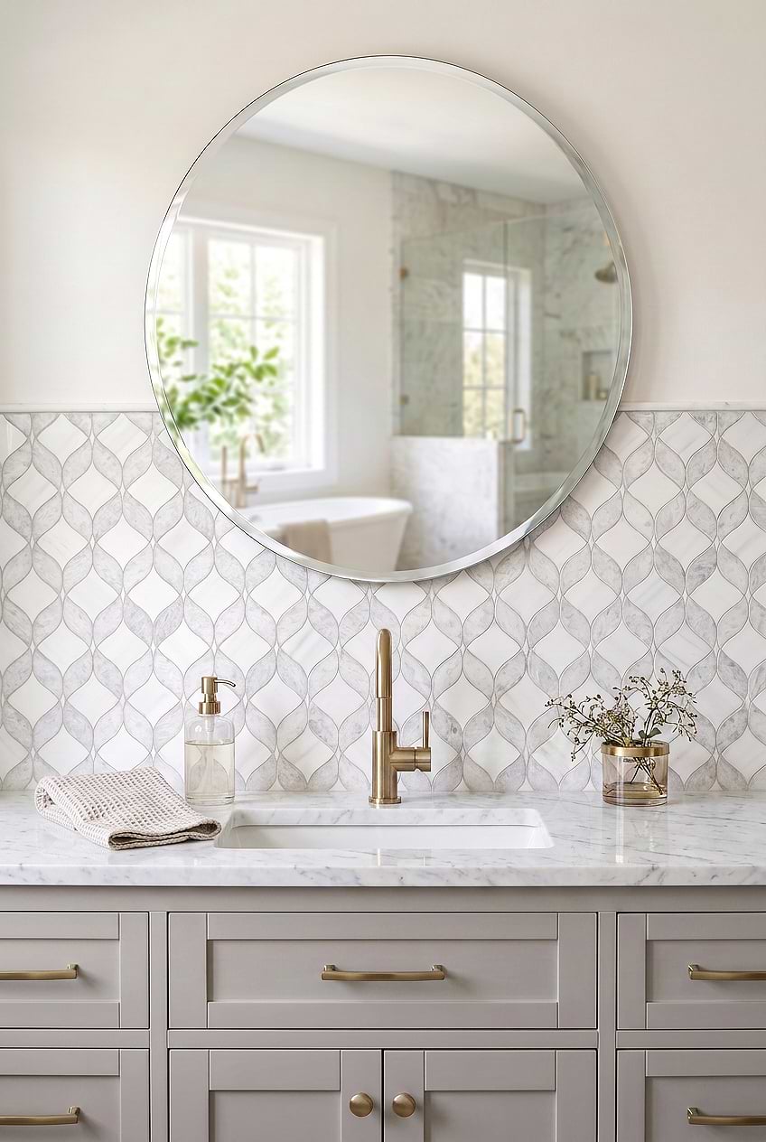 White Gray Waterjet Marble Bathroom Mosaic BA6317 White Gray Waterjet Marble Bathroom Mosaic BA6317