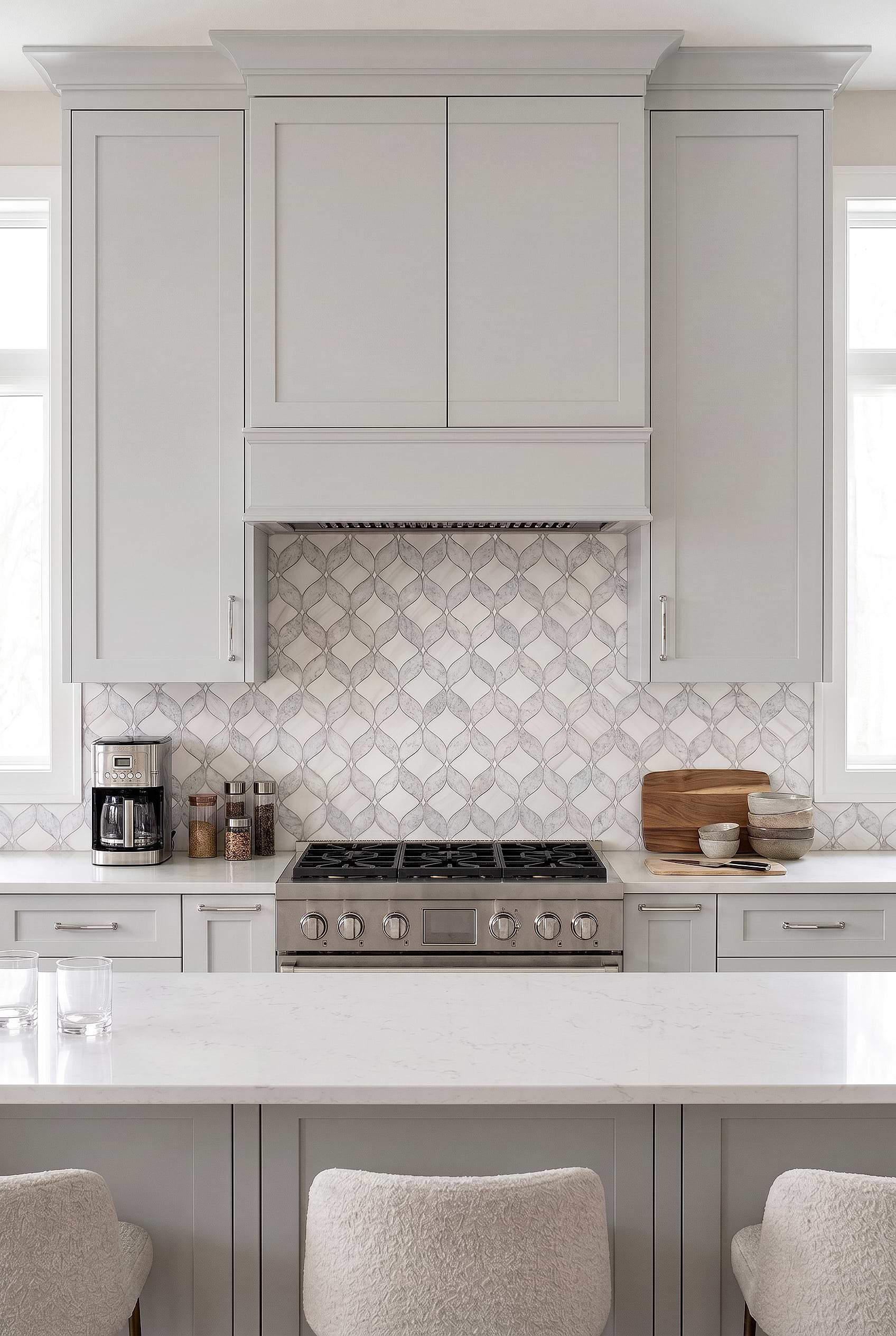 White Gray Waterjet Marble Mosaic Kitchen BA6317