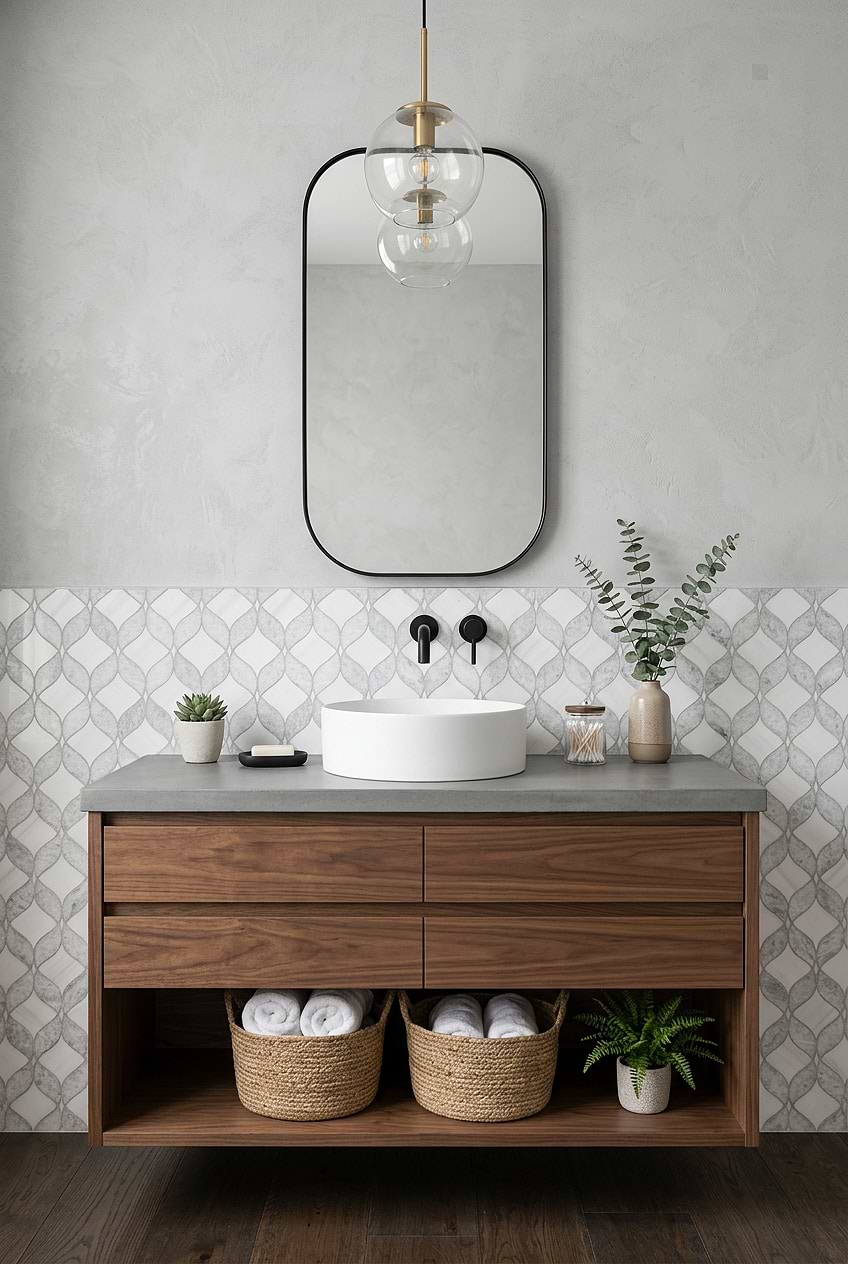 White Gray Waterjet Marble Vanity Tile BA6317 White Gray Waterjet Marble Vanity Tile BA6317
