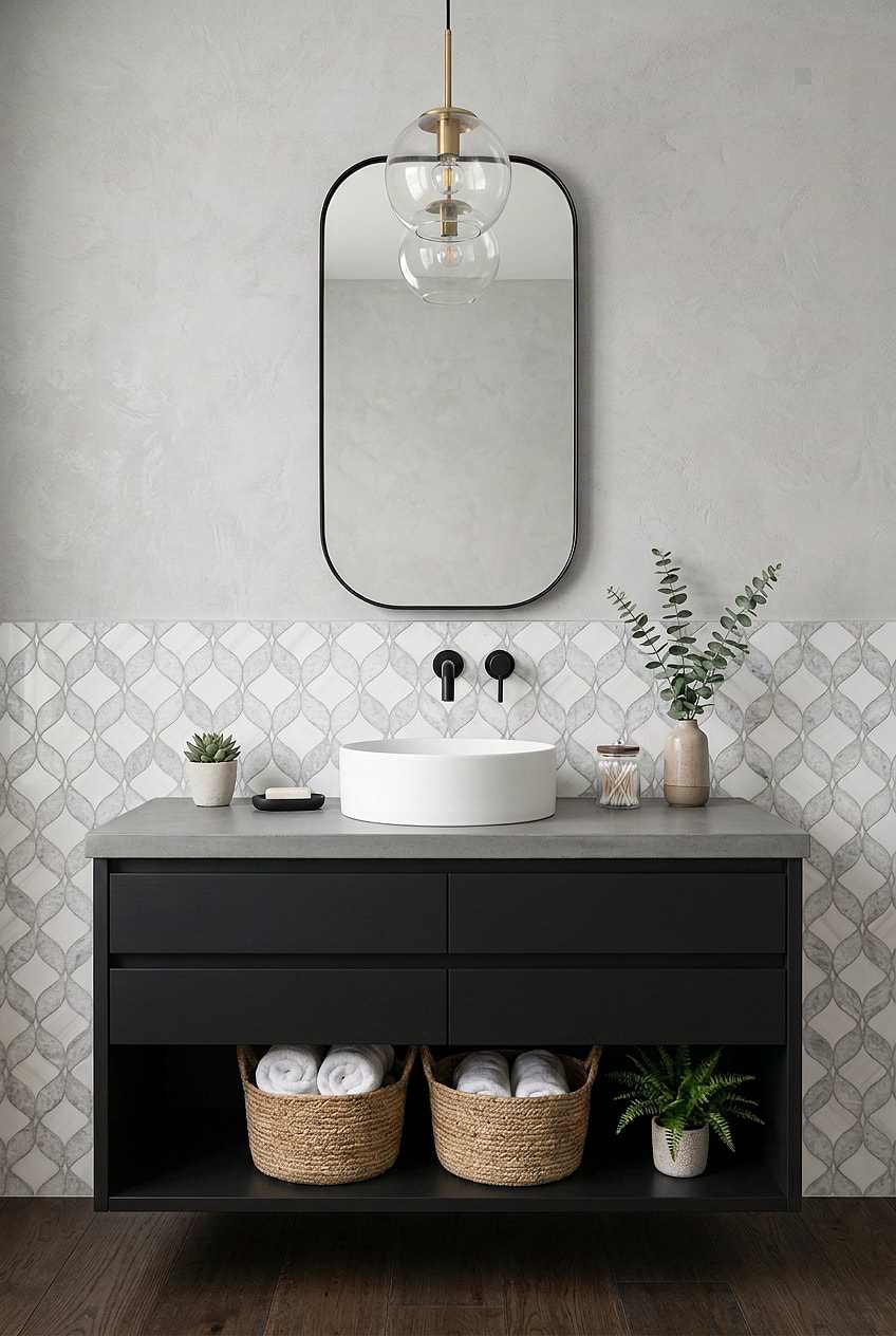 White Gray Waterjet Mosaic Bathroom Backsplash BA6317