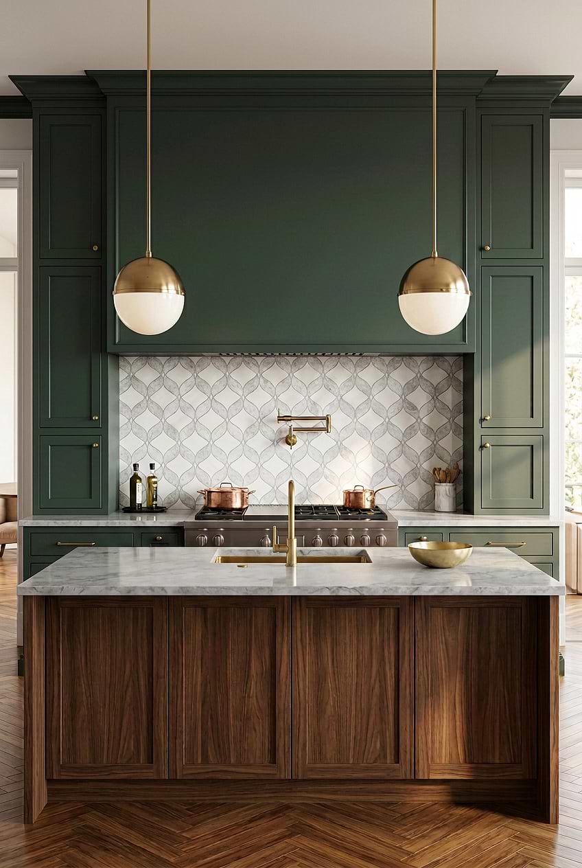 White Gray Waterjet Tile for Green Kitchen BA6317