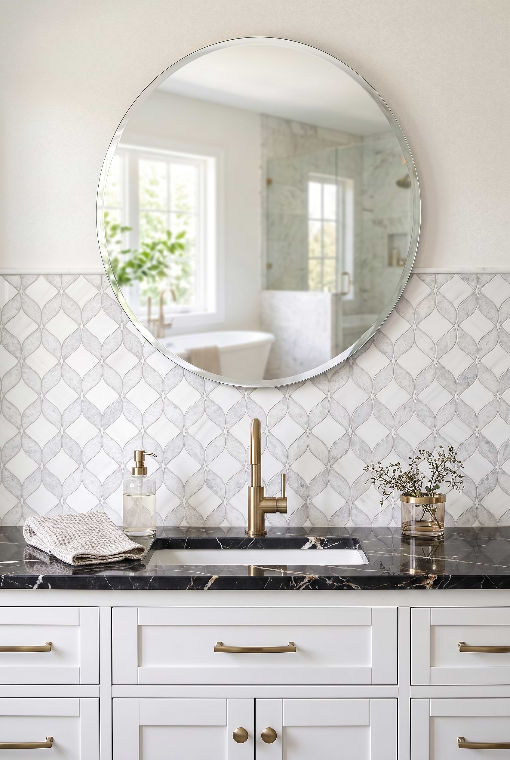 White Gray Waterjet Vanity Backsplash BA6317