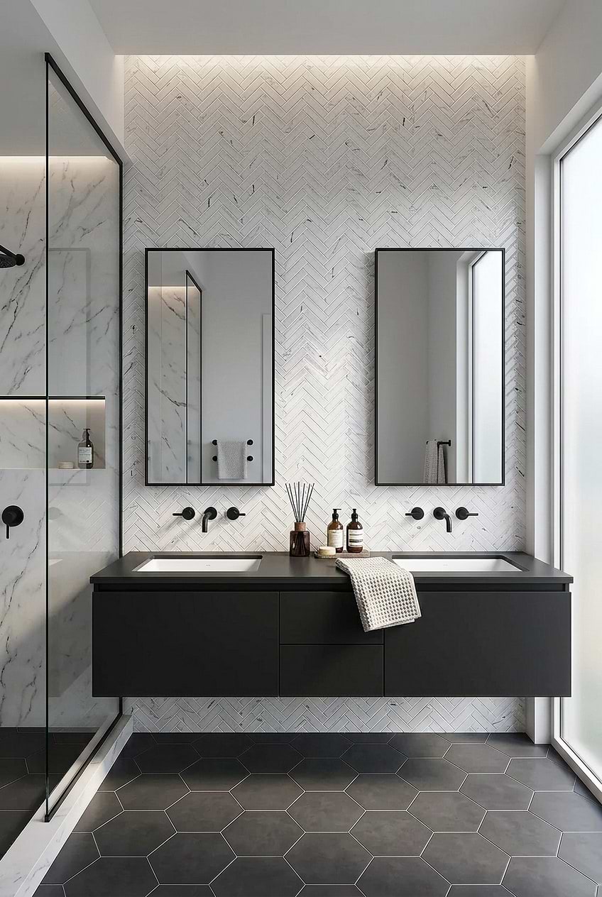 White Herringbone Glass Marble Backsplash Tile BA5503