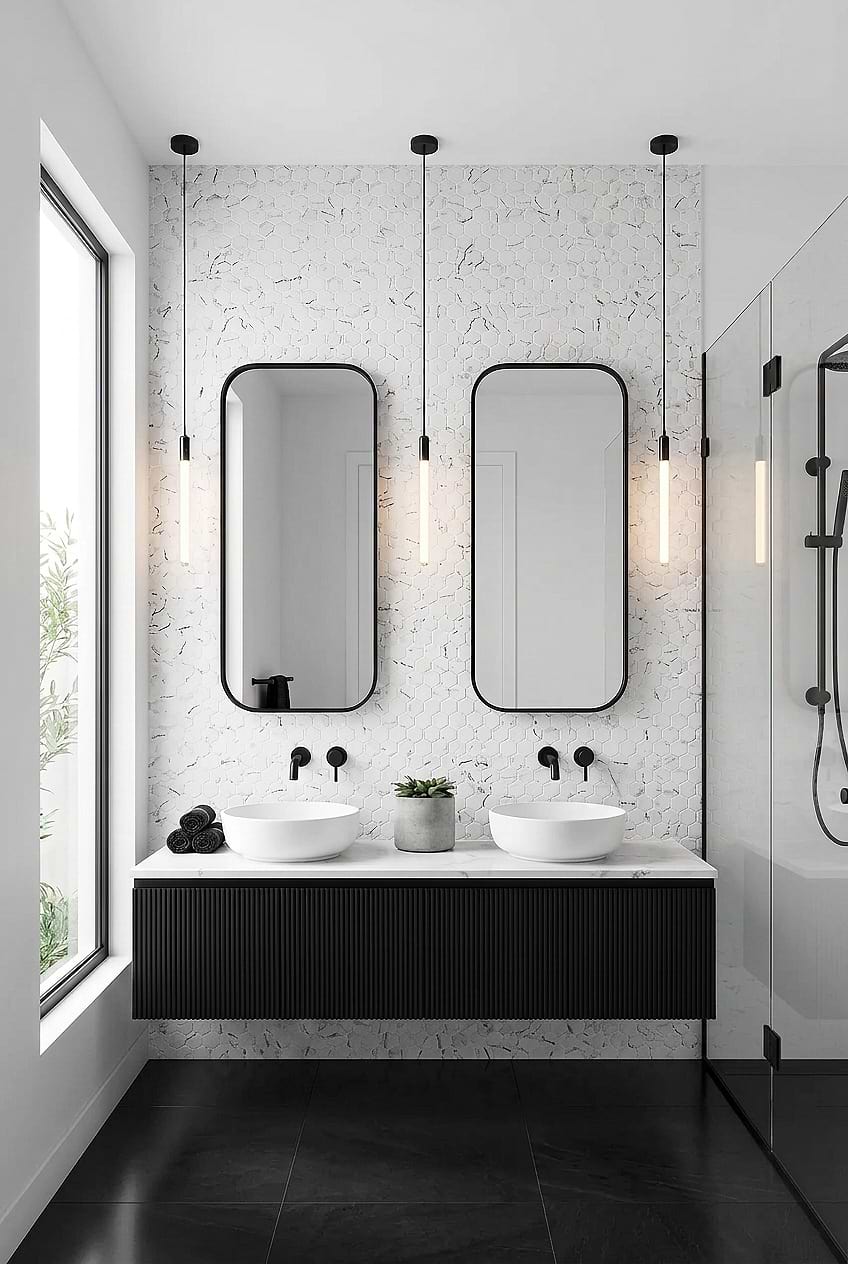 White Hexagon Glass Bathroom Mosaic BA5509