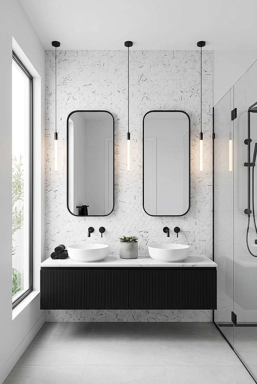 White Hexagon Glass Bathroom Mosaic Tile BA5509