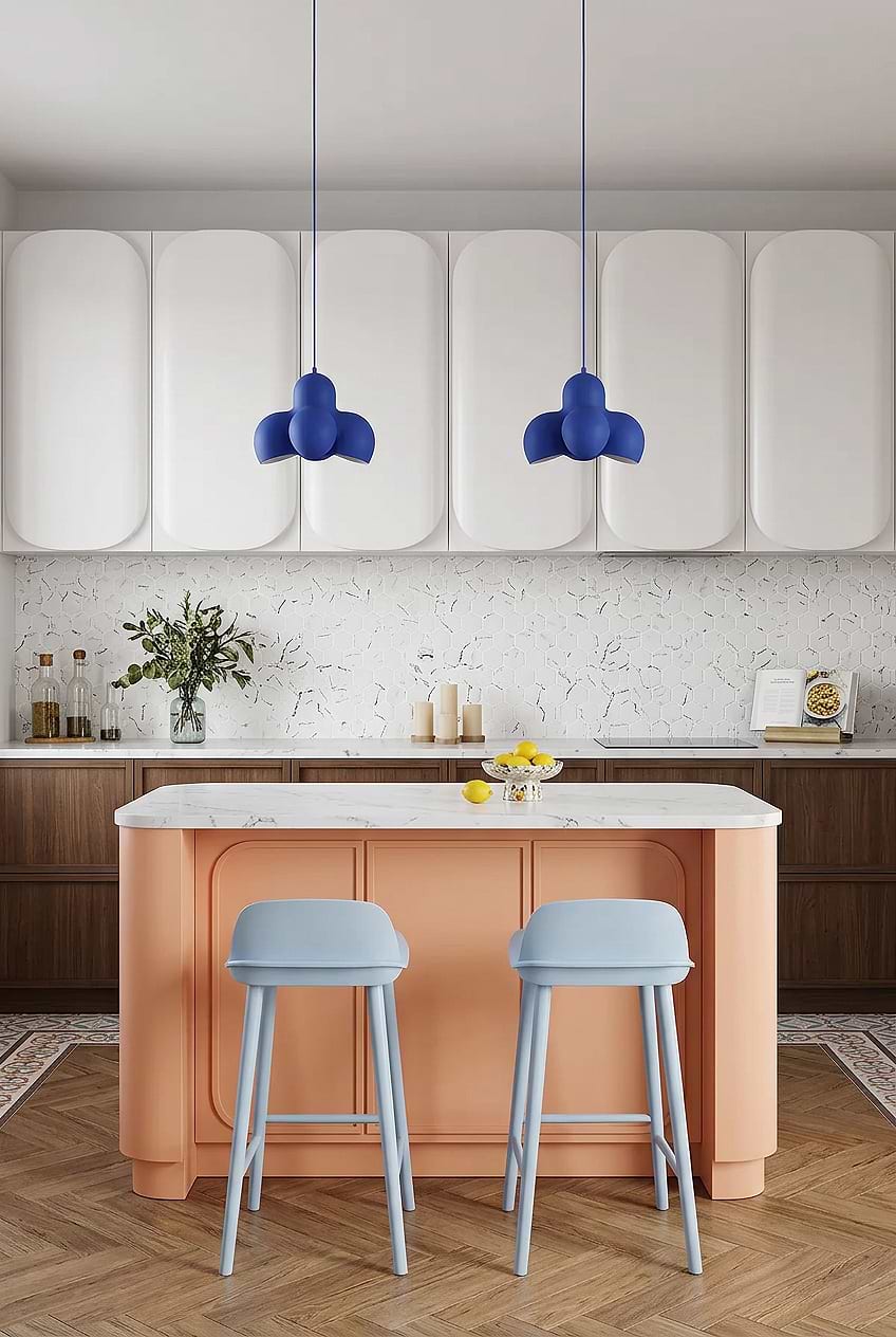 White Hexagon Glass Colorful Kitchen BA5509
