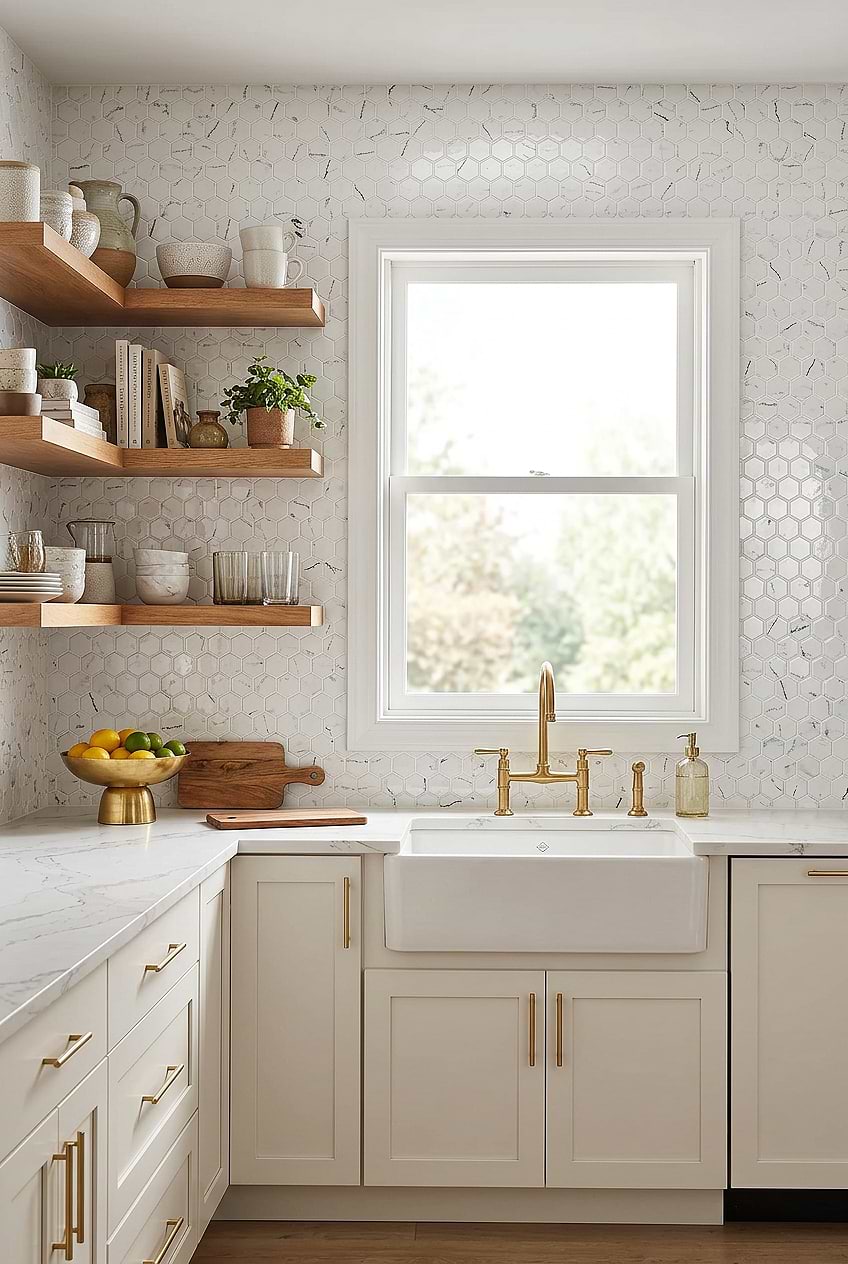 White Hexagon Glass Mosaic Backsplash BA5509 White Hexagon Glass Mosaic Backsplash BA5509
