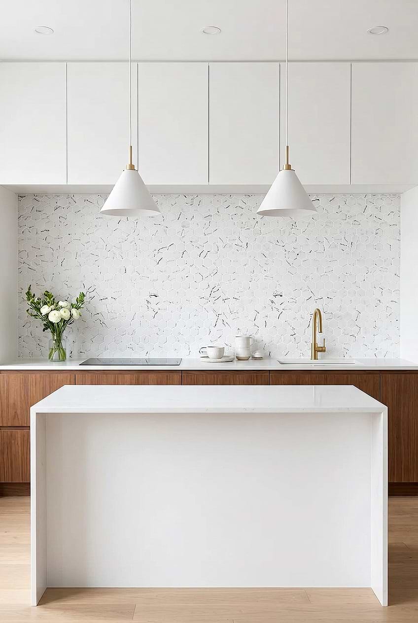 White Hexagon Glass Mosaic Kitchen BA5509