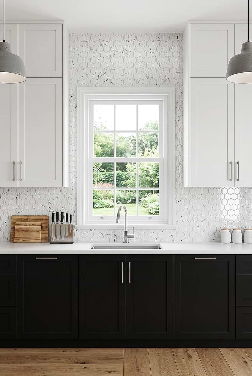 White Hexagon Marble Look Kitchen Tile BA5509 White Hexagon Marble Look Kitchen Tile BA5509