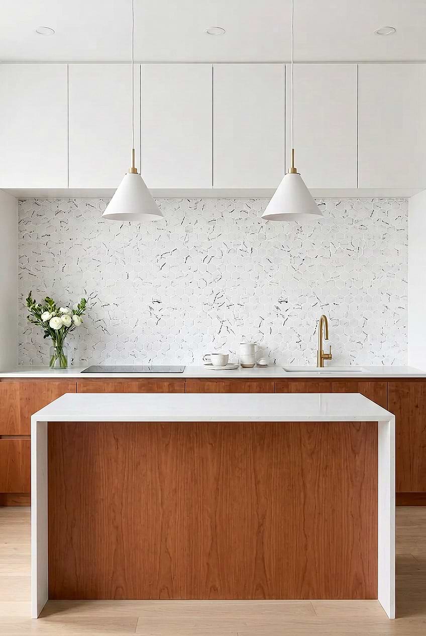 White Hexagon Tile Cherry Kitchen BA5509 White Hexagon Tile Cherry Kitchen BA5509