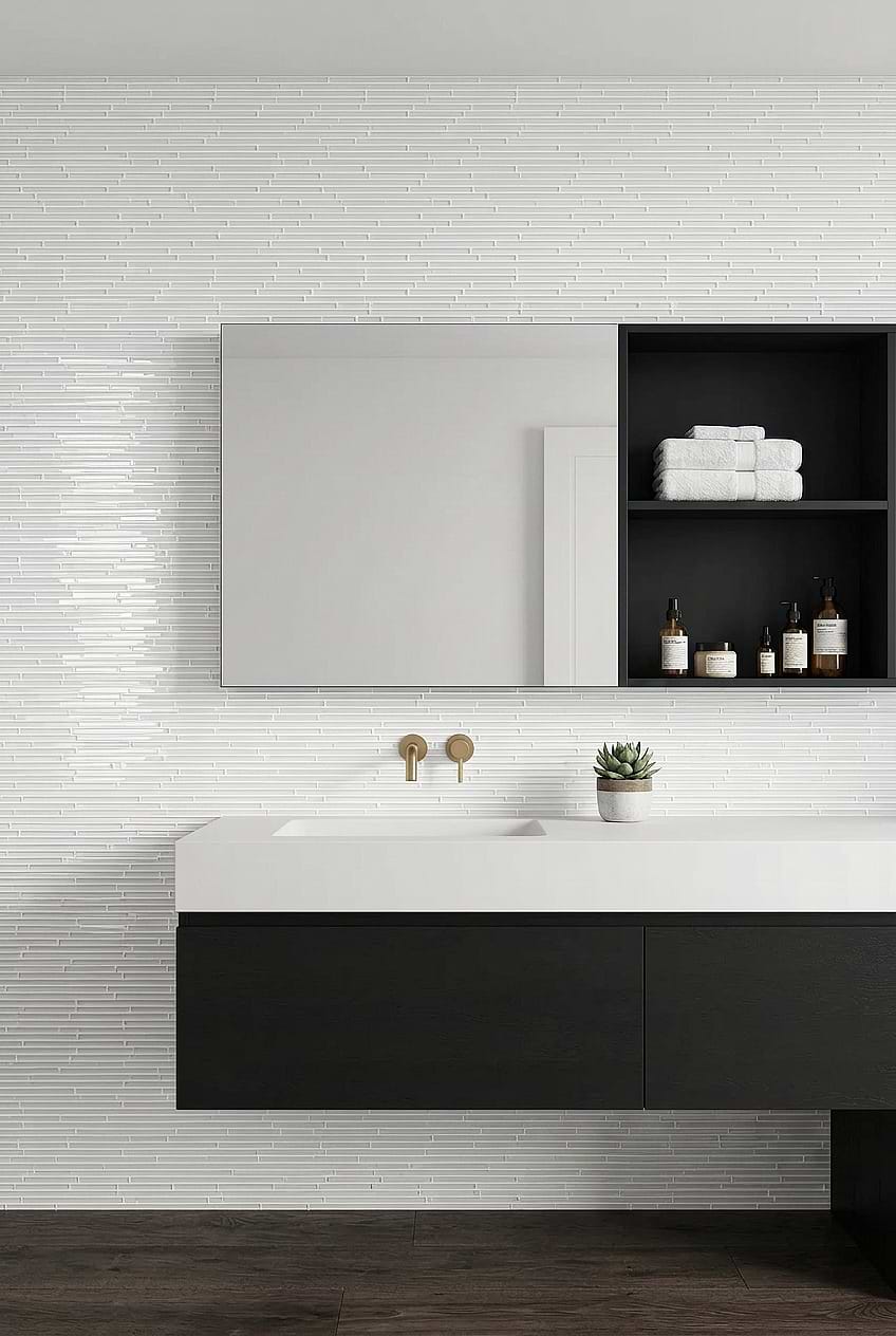 White Linear Glass Bathroom Mosaic Tile BA1164