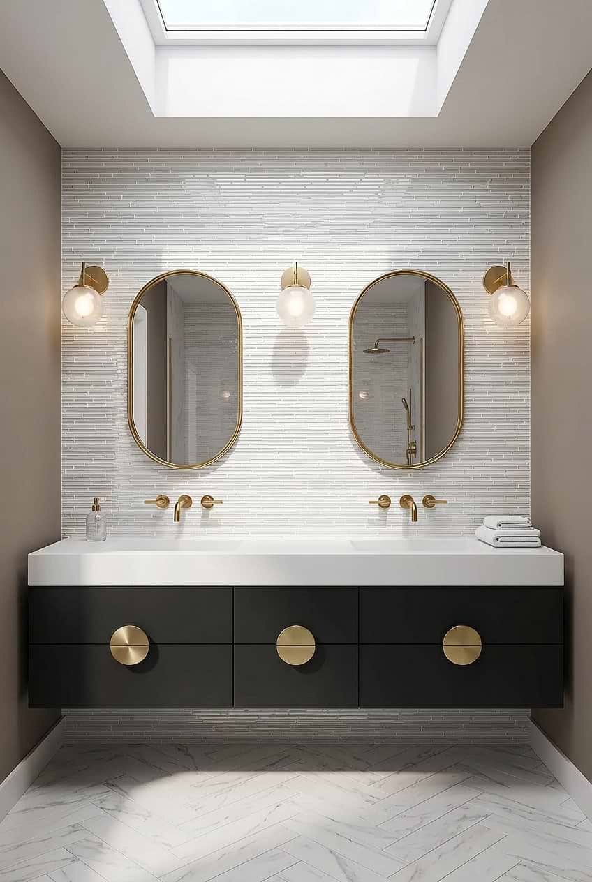 White Linear Glass Mosaic Bathroom Wall BA1164