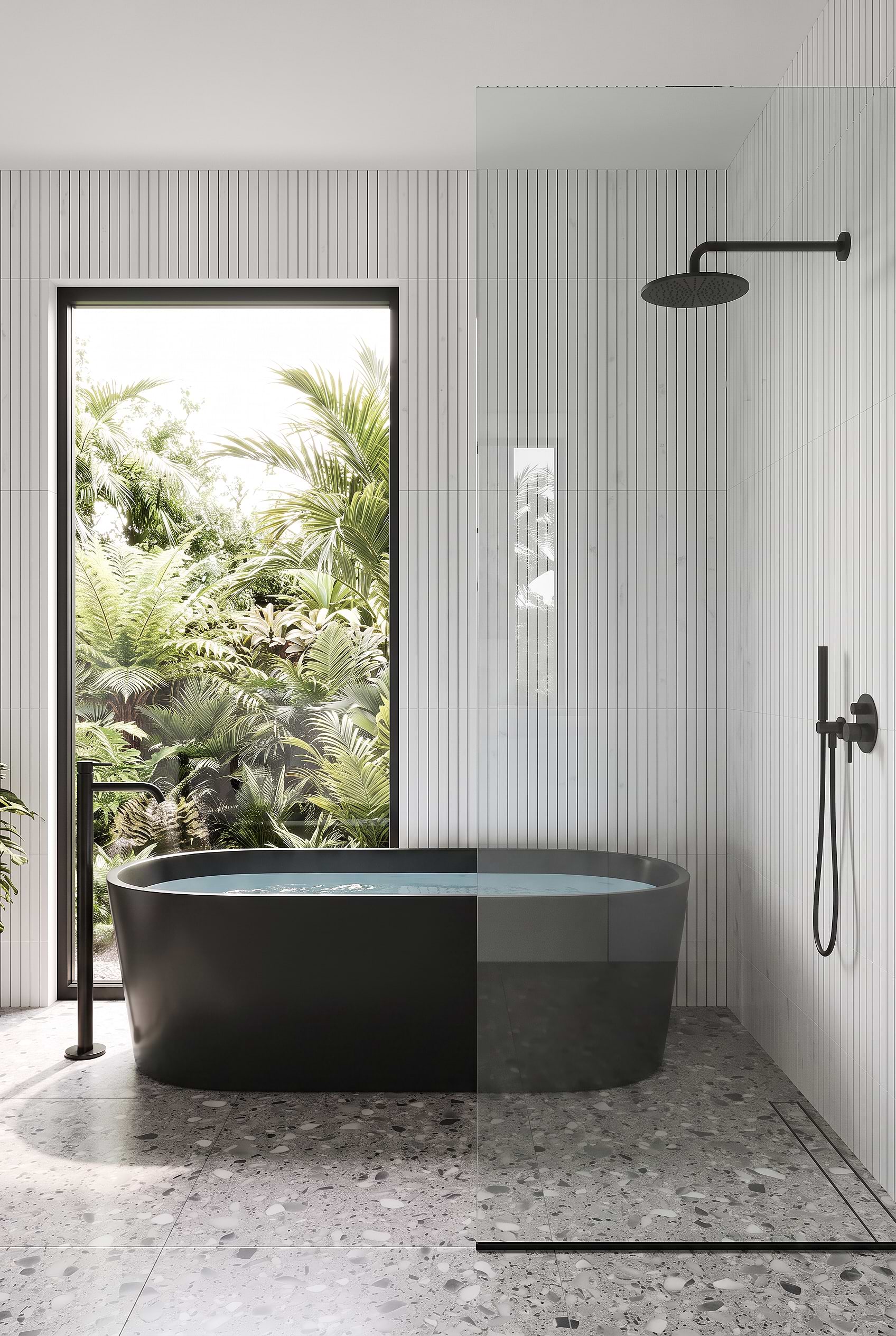 White Linear Marble Tub Wall Tile BA1078