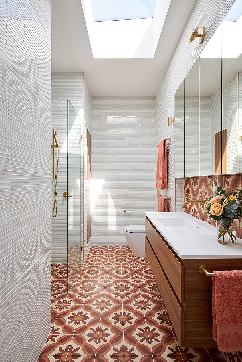 White Linear Modern Bathroom Tile BA1164