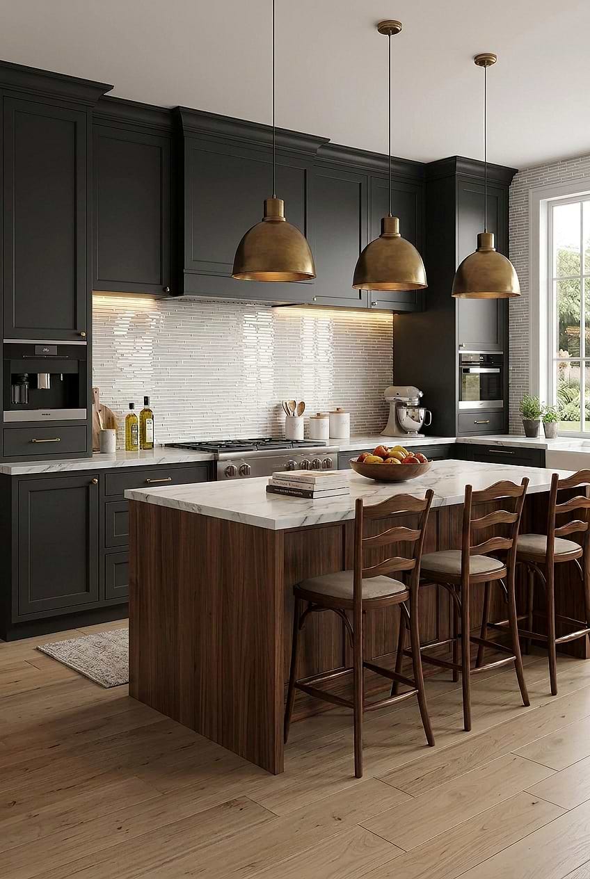 White Linear Mosaic Tile for Dark Kitchen BA1164
