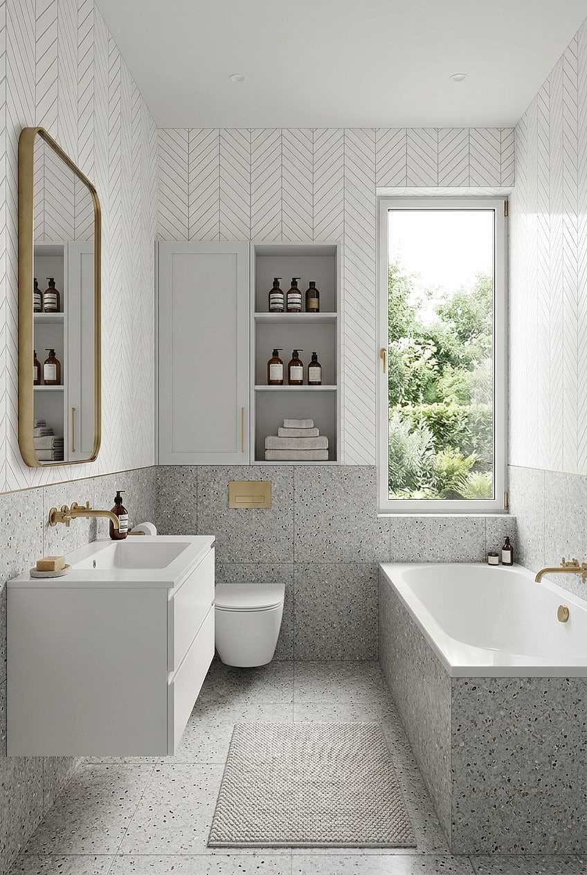 White Marble Chevron Bathroom Wall BA6322