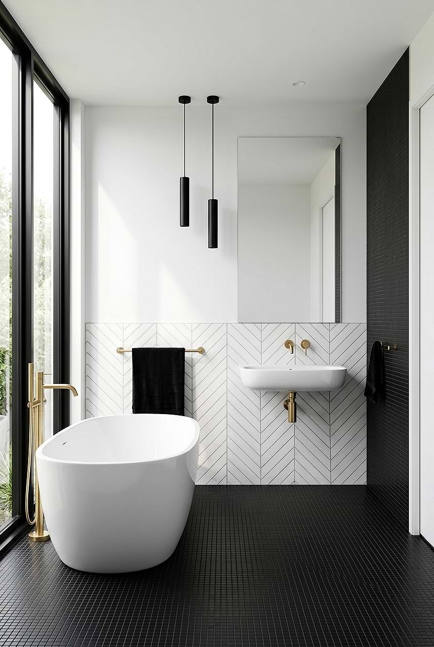 White Marble Chevron Bathroom Wall Tile BA6322