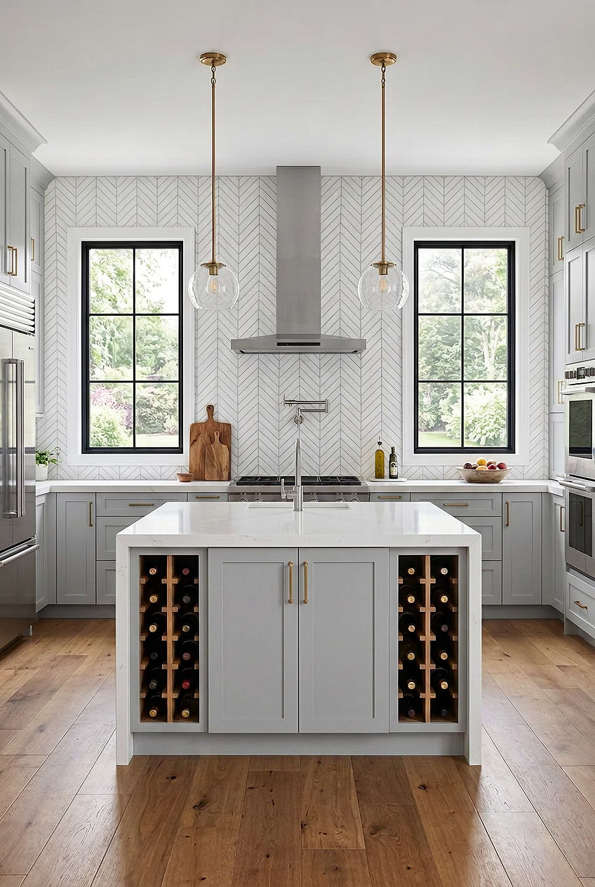 White Marble Chevron Kitchen Tile BA6322