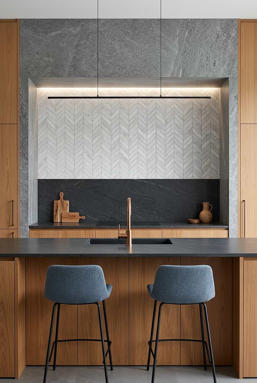 White Marble Chevron Modern Kitchen Tile BA631613