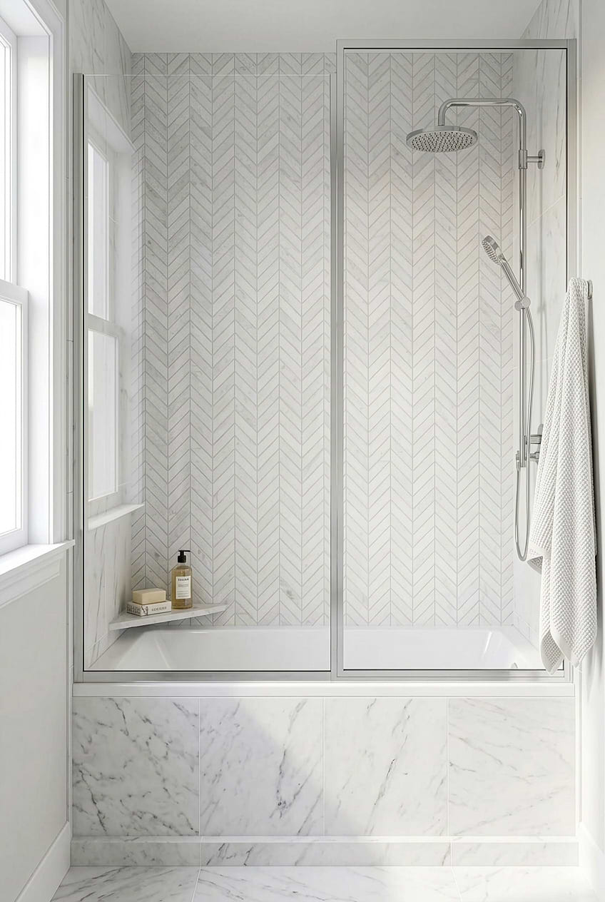 White Marble Chevron Shower Tile BA631613 White Marble Chevron Shower Tile BA631613