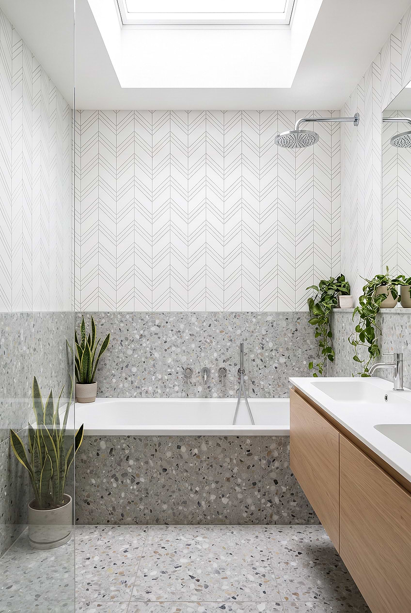 White Marble Chevron Shower Wall BA6301 White Marble Chevron Shower Wall BA6301