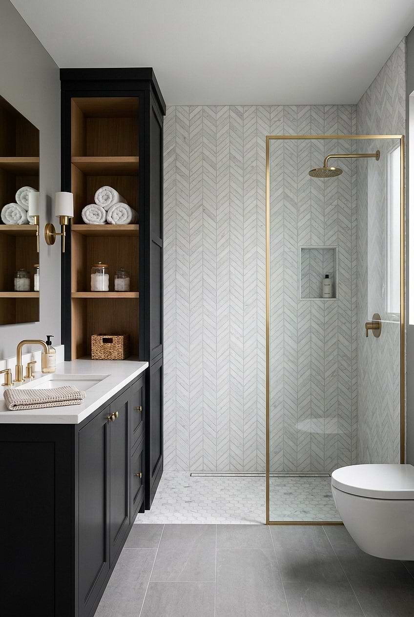 White Marble Chevron Shower Wall Tile BA631613