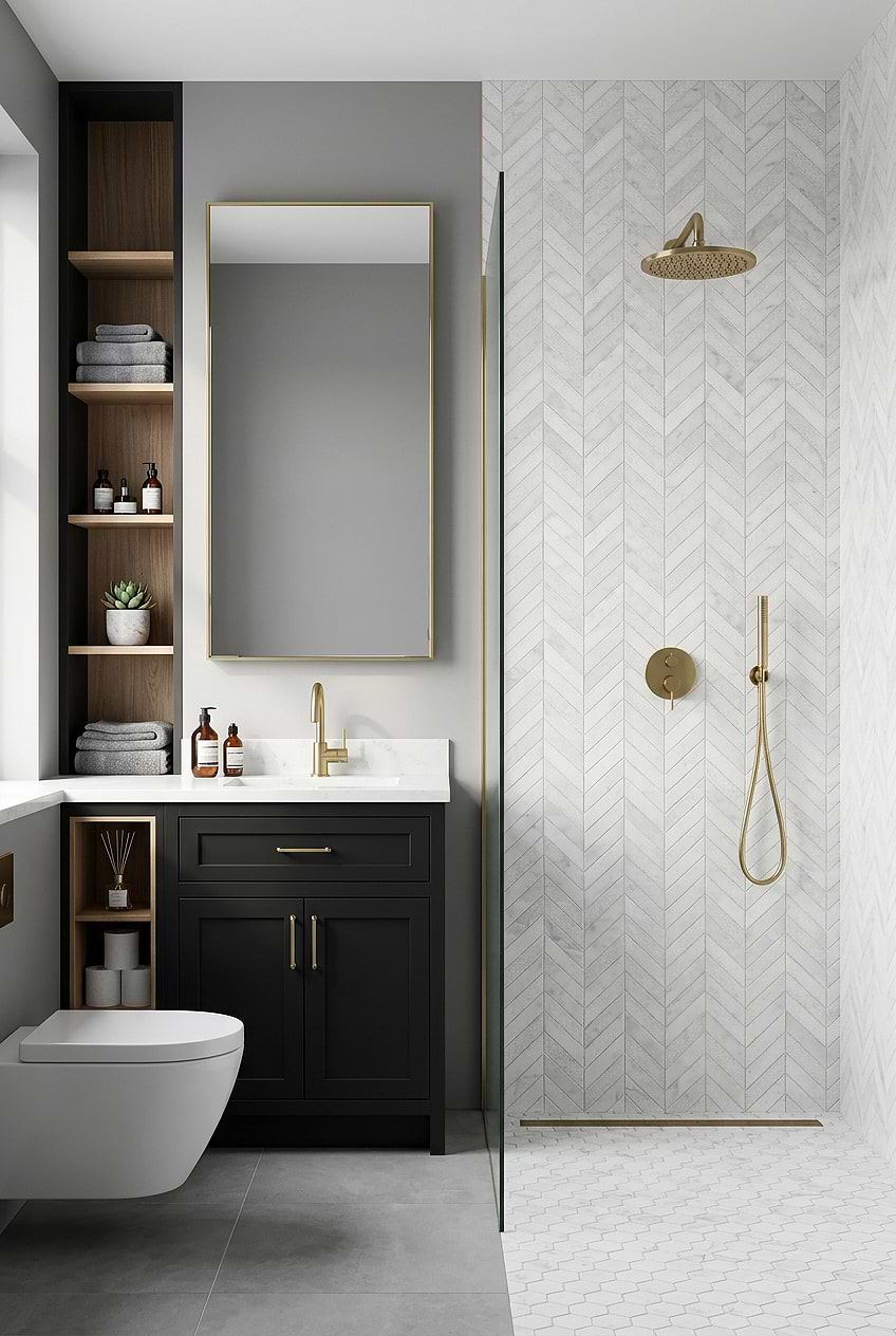 White Marble Chevron Textured Shower Tile BA631613