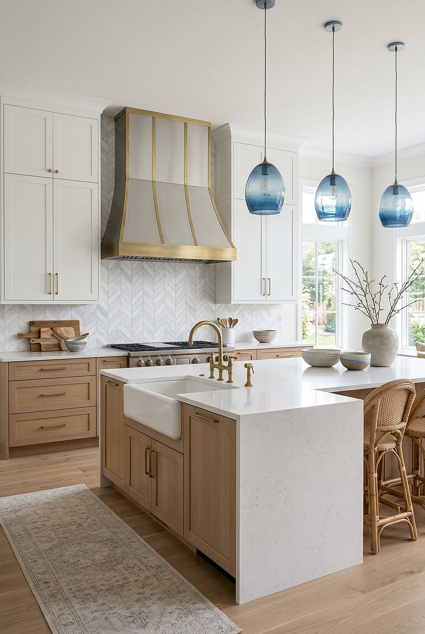 White Marble Chevron Transitional Kitchen BA631613
