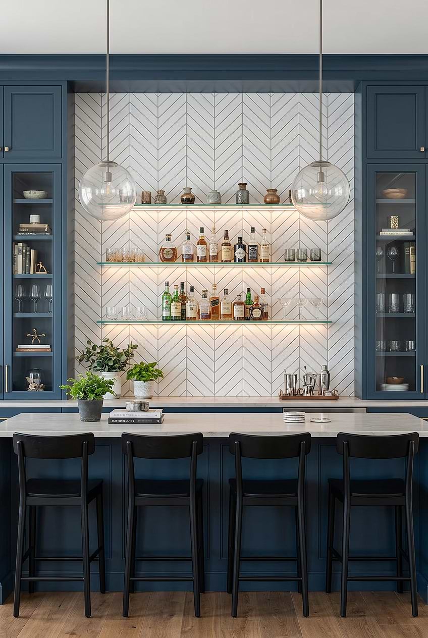 White Marble Chevron for Blue Cabinets BA6322