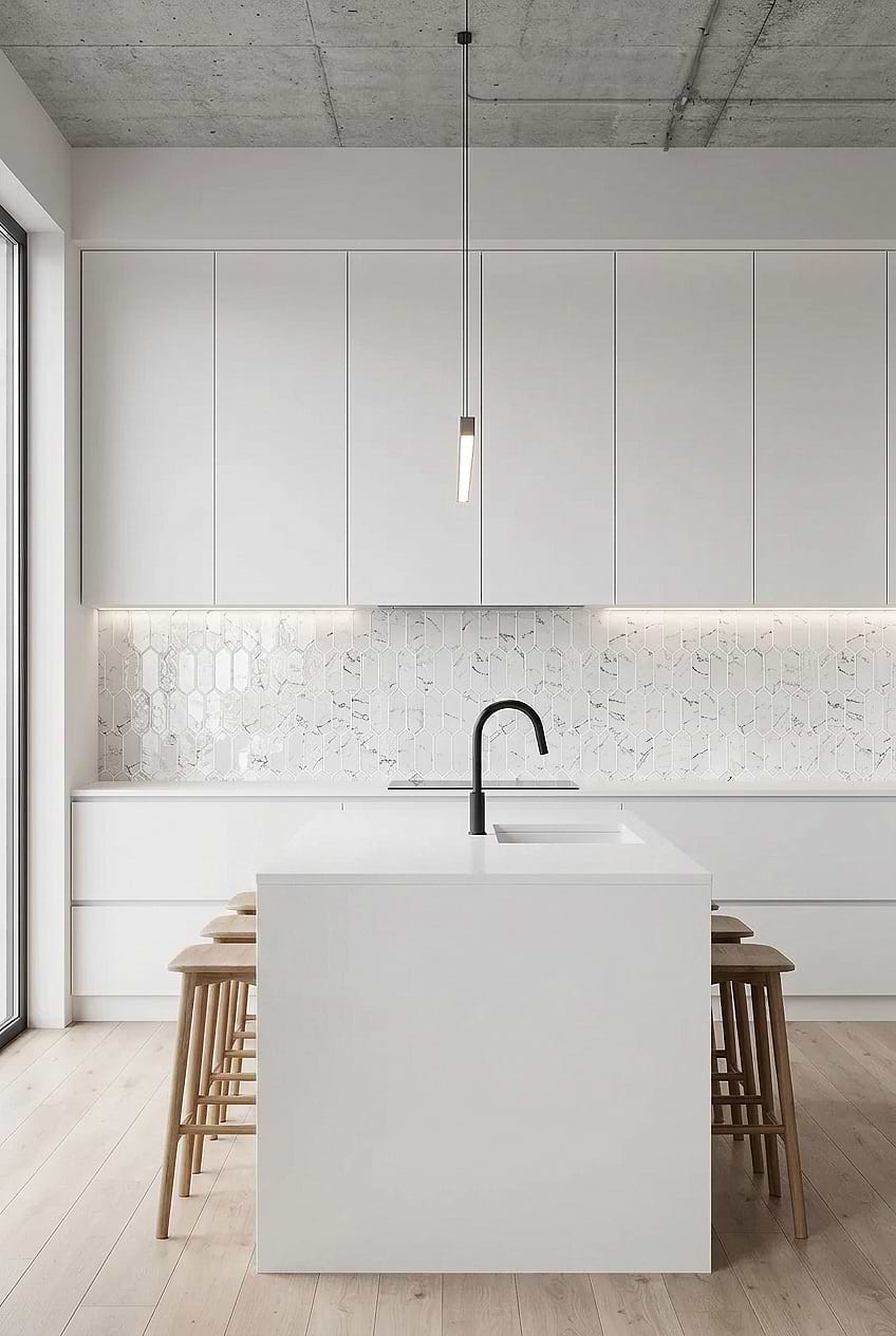 White Marble Glass Picket Backsplash BA5504