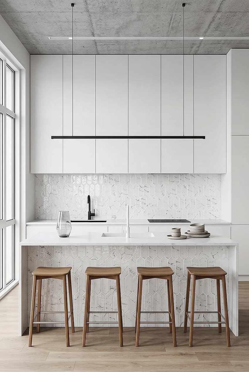 White Marble Glass Picket Mosaic Kitchen BA5504