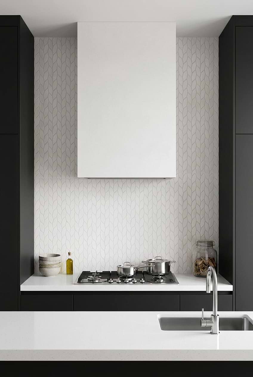 White Marble Leaf Mosaic for Black Kitchen BA6303