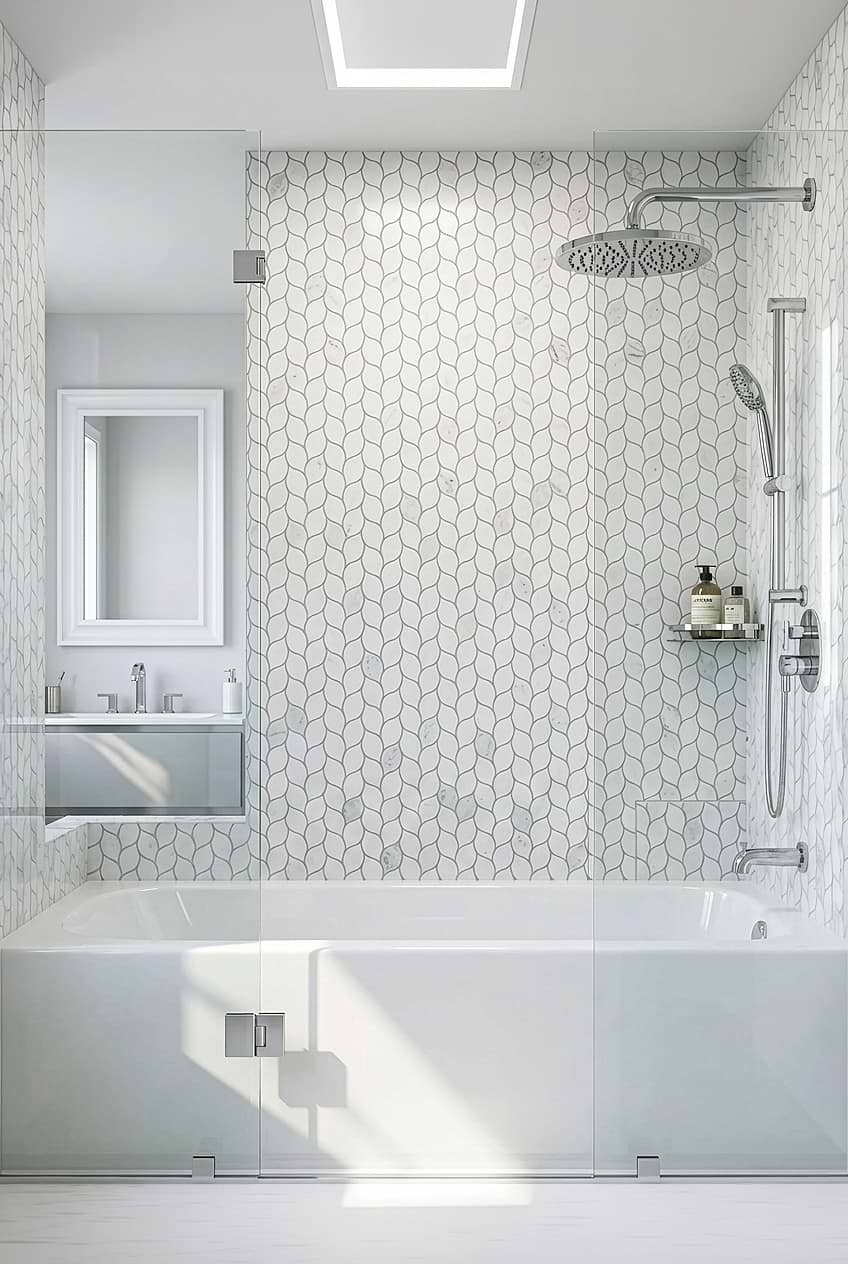 White Marble Leaf Shower Mosaic BA6316 White Marble Leaf Shower Mosaic BA6316