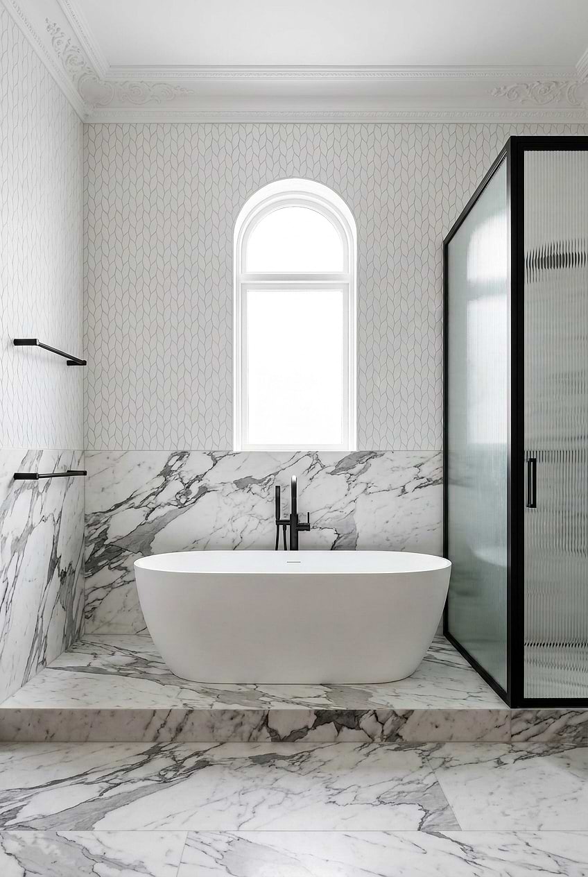 White Marble Mosaic Luxury Bathroom BA6303