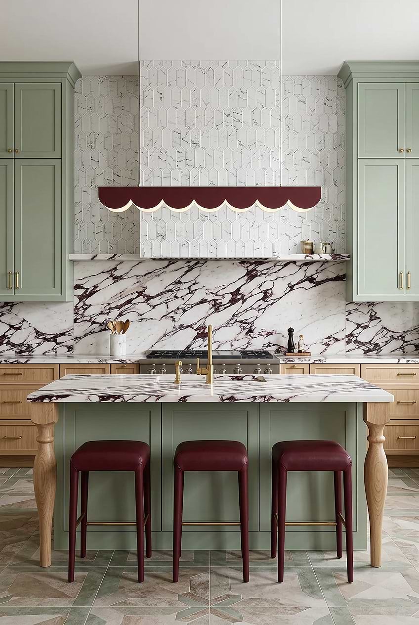 White Marble Picket Glass Kitchen Backsplash BA5504