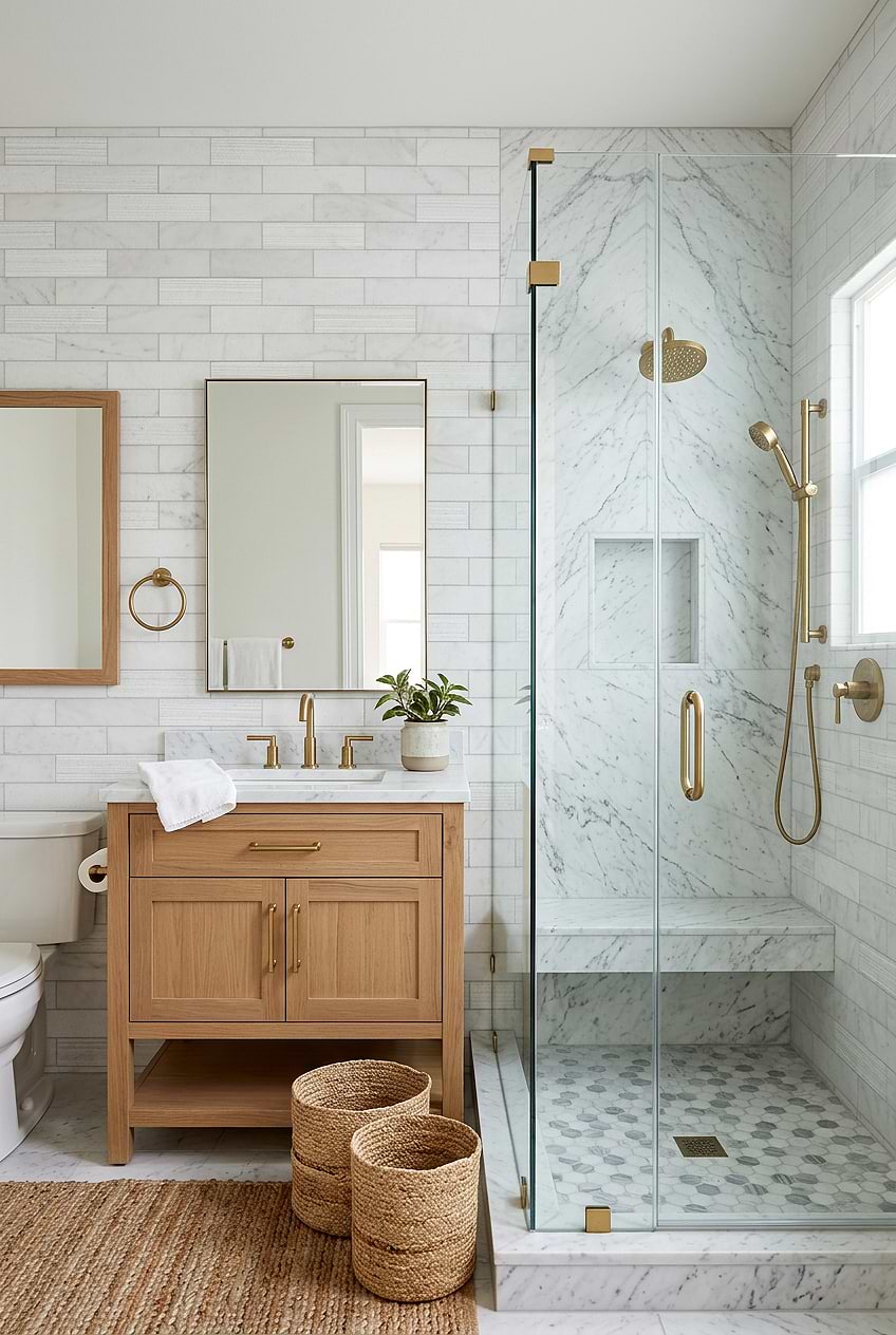 White Marble Subway Bathroom Wall Tile BA8035