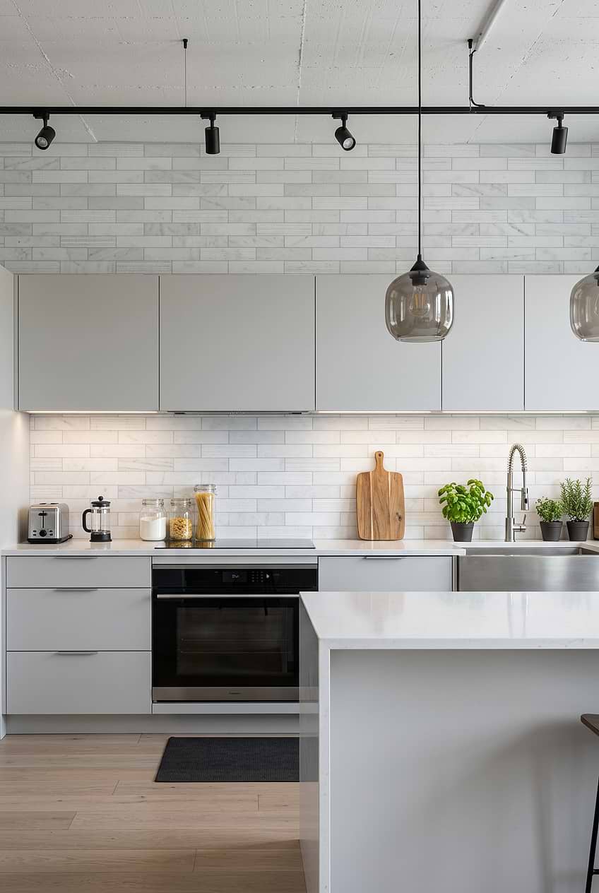 White Marble Subway Modern Kitchen BA8035