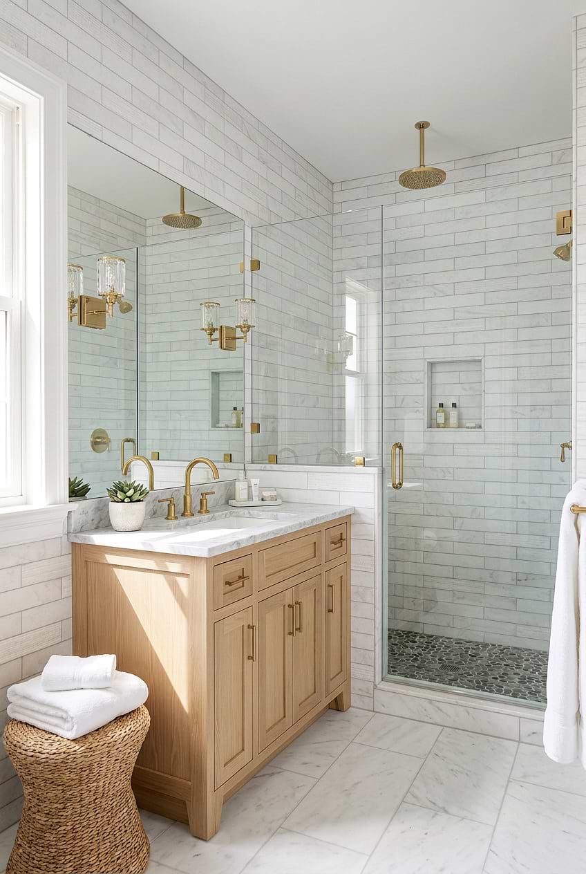 White Marble Subway Shower Wall BA8035 White Marble Subway Shower Wall BA8035