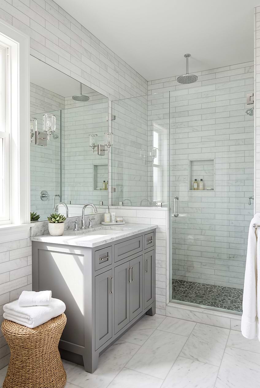White Marble Subway Shower Wall Tile BA8035 White Marble Subway Shower Wall Tile BA8035