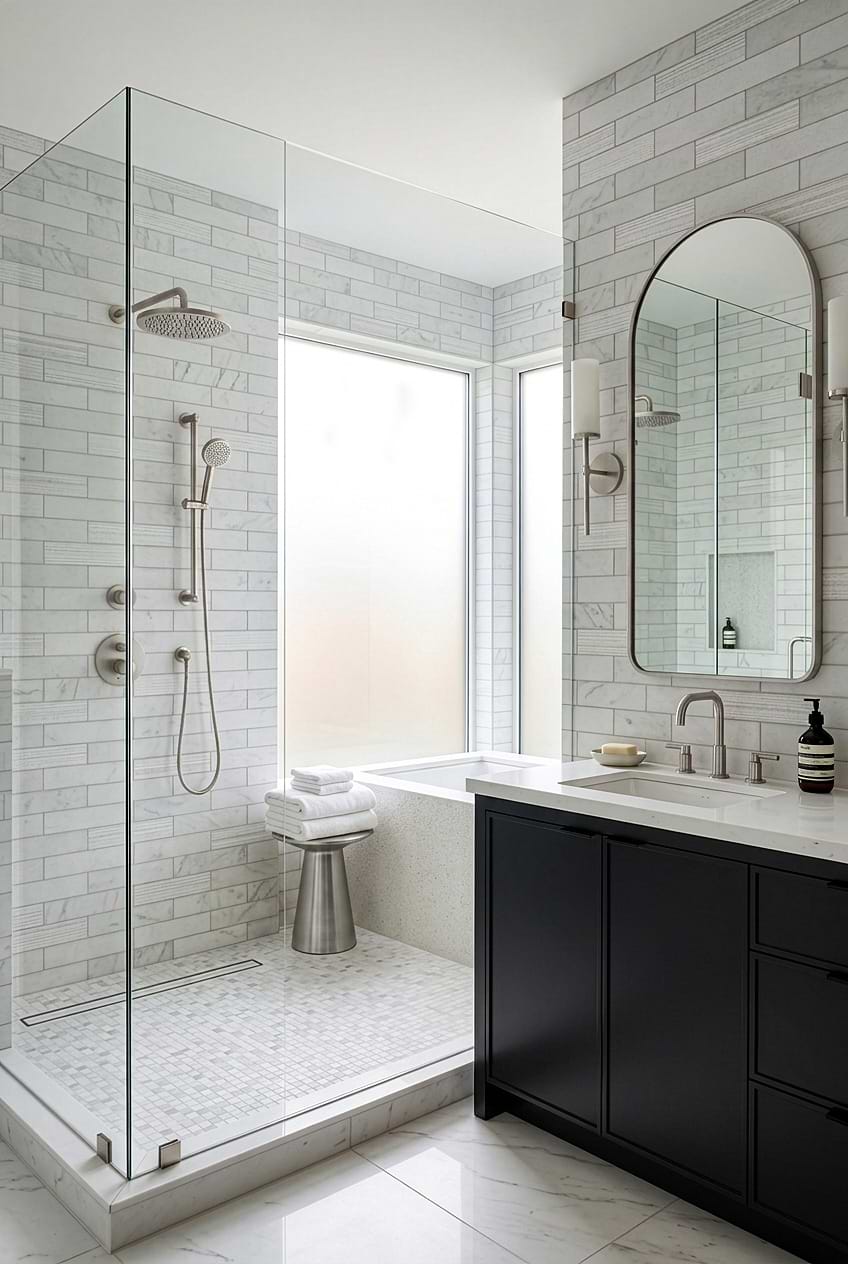White Marble Subway Shower Wall Tile BA8035