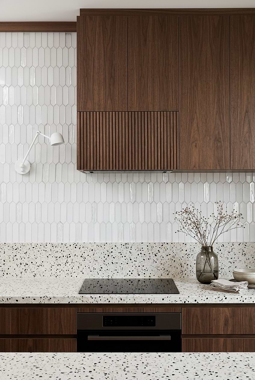 White Pearl Glass Picket Kitchen Backsplash BA6701
