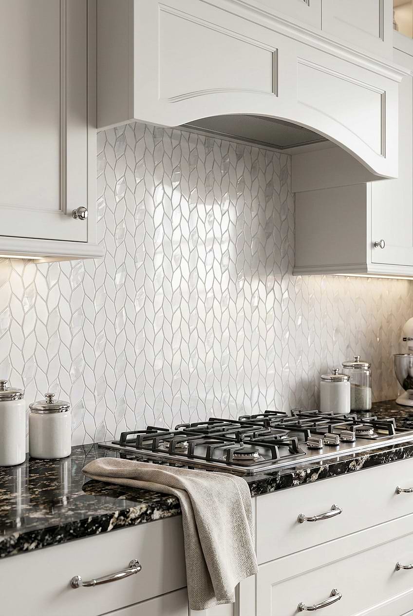 White Pearl Marble Geometric Backsplash BA7005