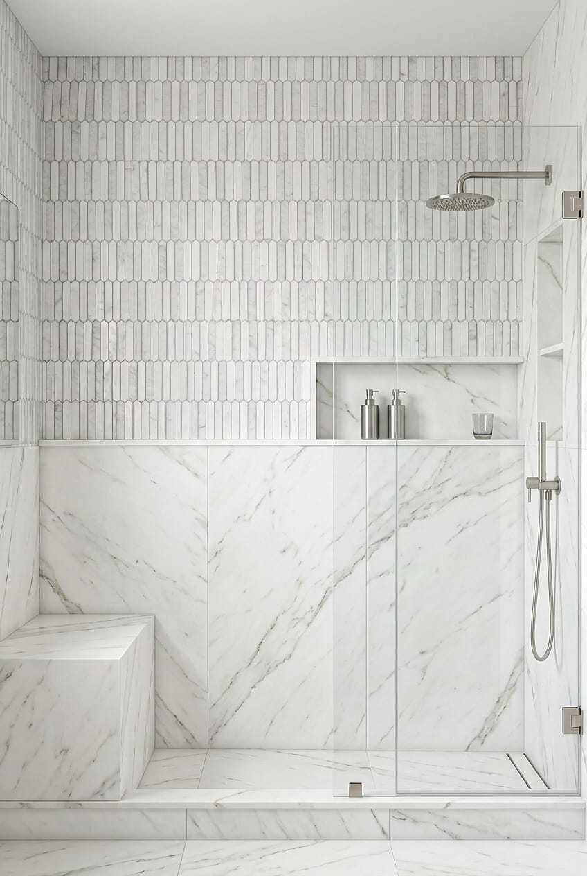 White Picket Marble Shower Wall BA6321 White Picket Marble Shower Wall BA6321