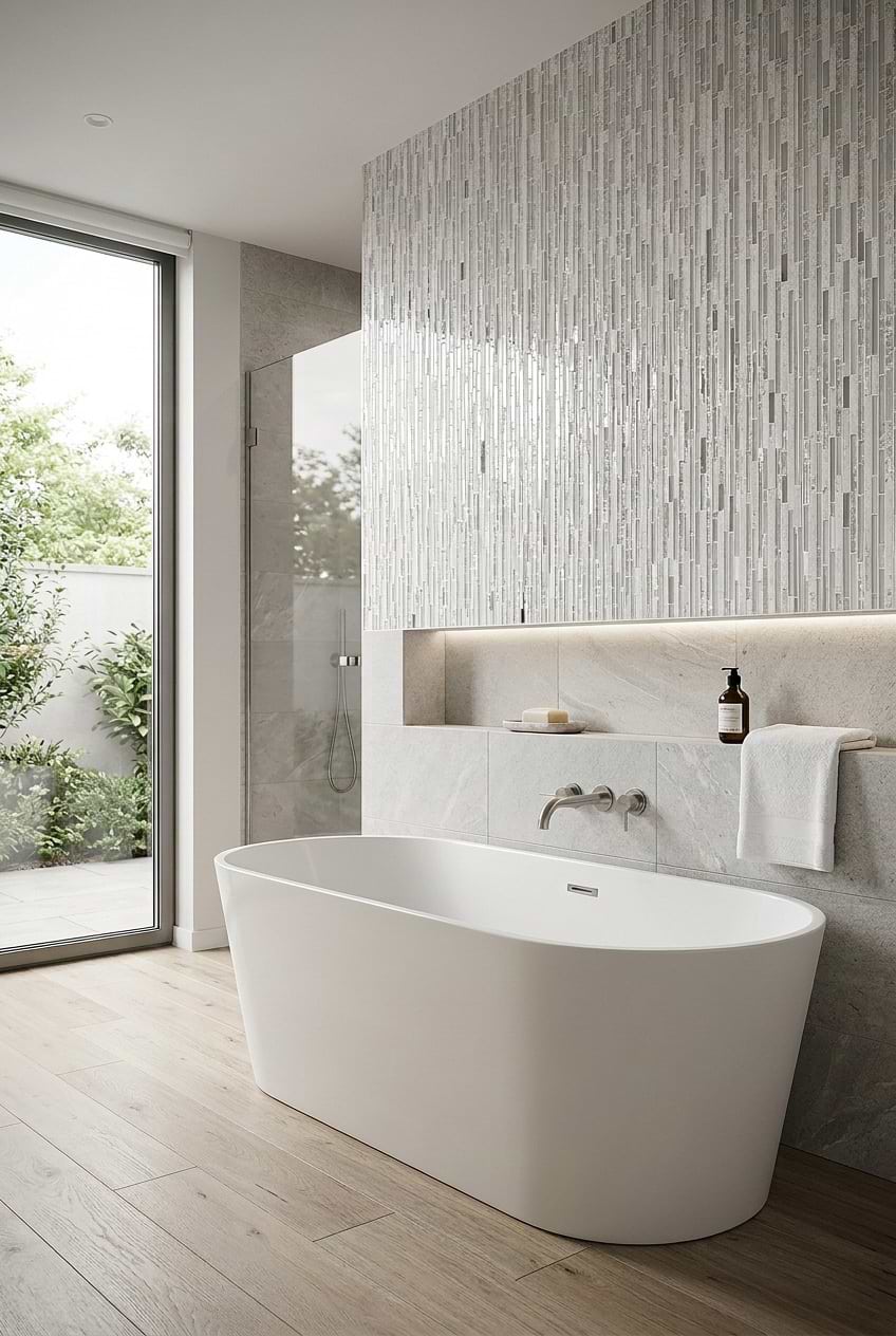 White Quartz Glass Bathroom Wall Tile BA62038